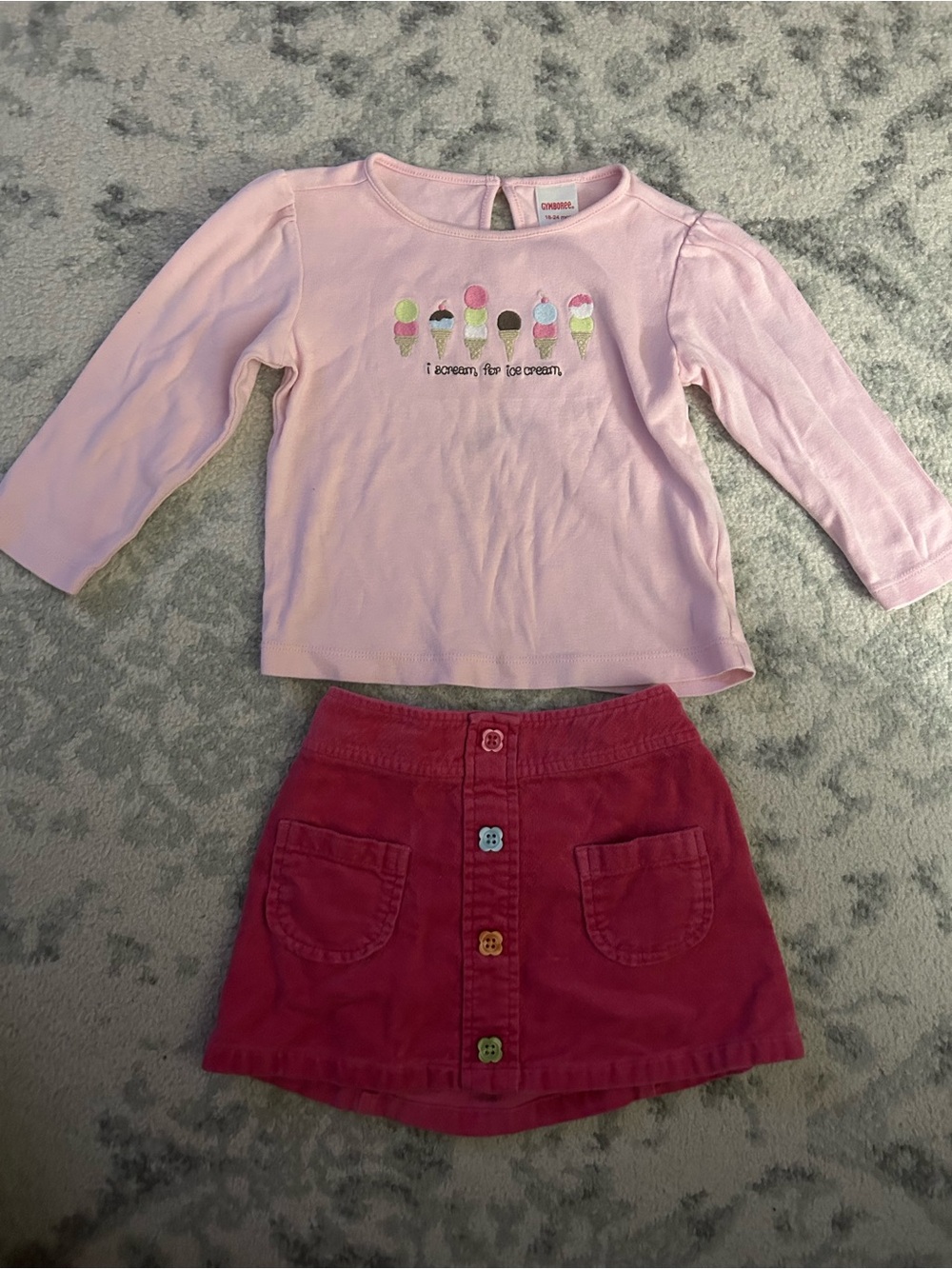 Gymboree Pink shirt & pink Corduroy Button-Front Skirt with Colorful Buttons
